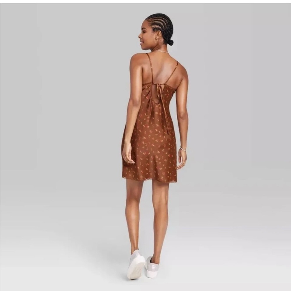 Wild Fable Women's Lace Trim Slip Dress Brown Cherries Size XL - Picture 2 of 16